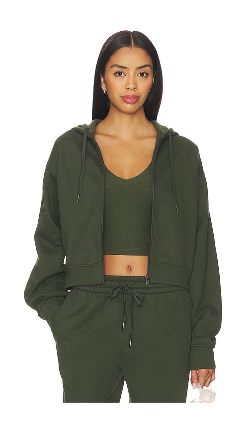 Beyond Yoga Luxe Fleece Zip Up Hoodie In Green