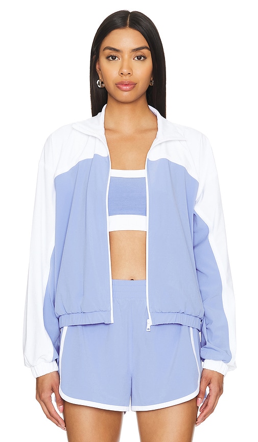 Beyond Yoga Go Retro Colorblock Jacket in Periwinkle Cloud & True White