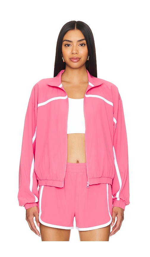 Shop Beyond Yoga Go Retro Jacket In Pink Horizion & True White