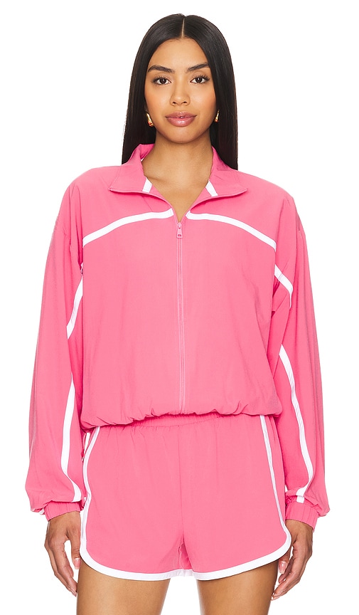 Shop Beyond Yoga Go Retro Jacket In Pink Horizion & True White