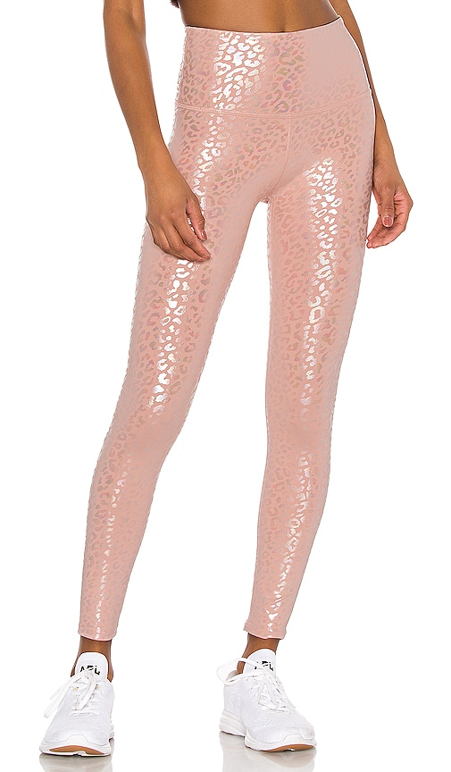 High Waisted Midi 7/8 Length Leggings in Tinted Rose - Iridescent Clear  Leopard