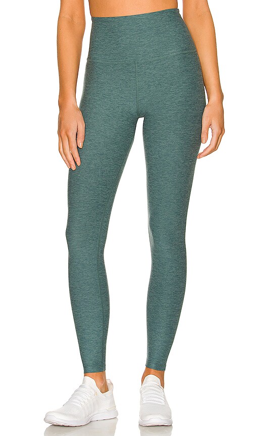 Beyond Yoga Spacedye Caught in the Midi High Waisted Legging in Rainforest  Blue Heather