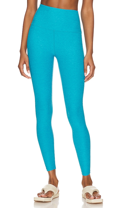 Beyond Yoga Spacedye Caught in the Midi High Waisted Legging in Blue Glow  Heather