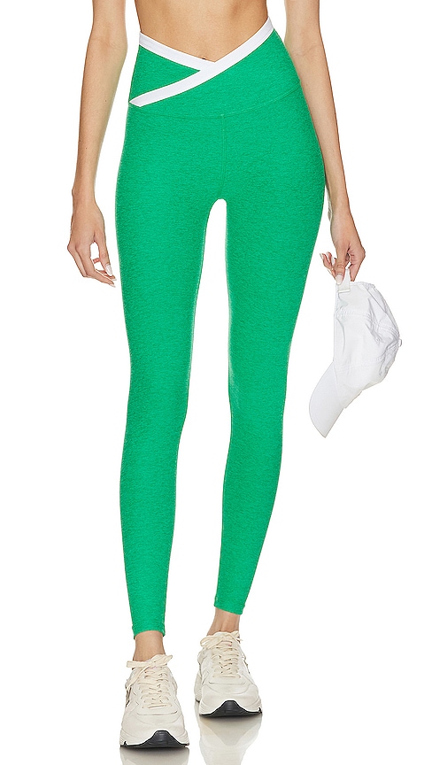 Shop Beyond Yoga Spacedye Outlines High Waisted Midi Legging In Green Grass & Cloud White