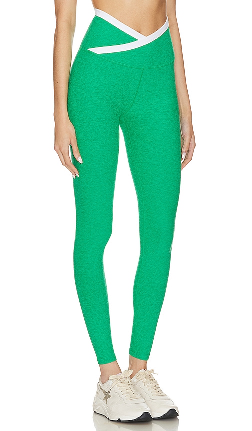Shop Beyond Yoga Spacedye Outlines High Waisted Midi Legging In Green Grass & Cloud White