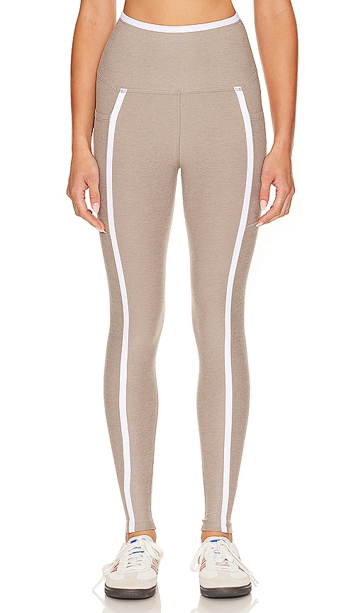 Beyond Yoga Spacedye New Moves High Waisted Midi Legging in Taupe.