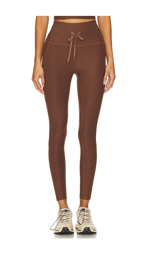 Beyond Yoga Spacedye Go Pocket Midi Legging in Bold Mocha Heather