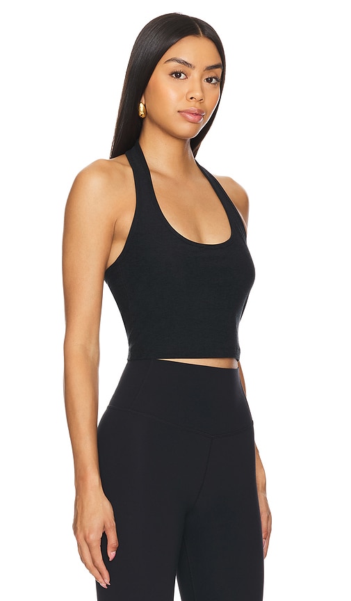 Shop Beyond Yoga Spacedye Well Rounded Cropped Halter Tank Top In Darkest Night