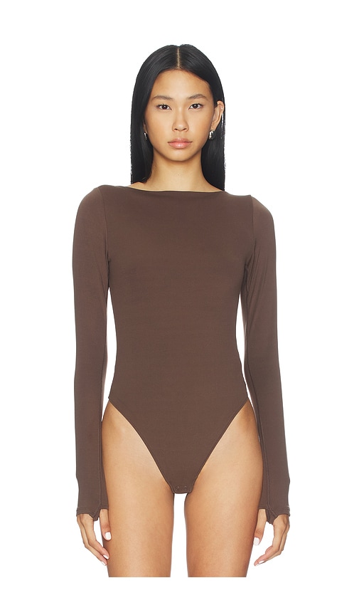 Beyond Yoga Serene Boatneck Bodysuit In Brown
