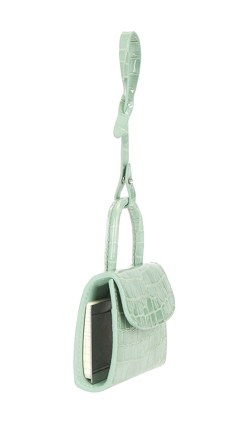  By Far Mini Mini Croco Embossed Card Holder In Green. 