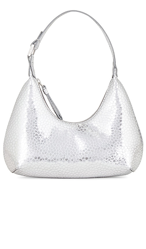 BY FAR Baby Amber Bag in Metallic Silver.
