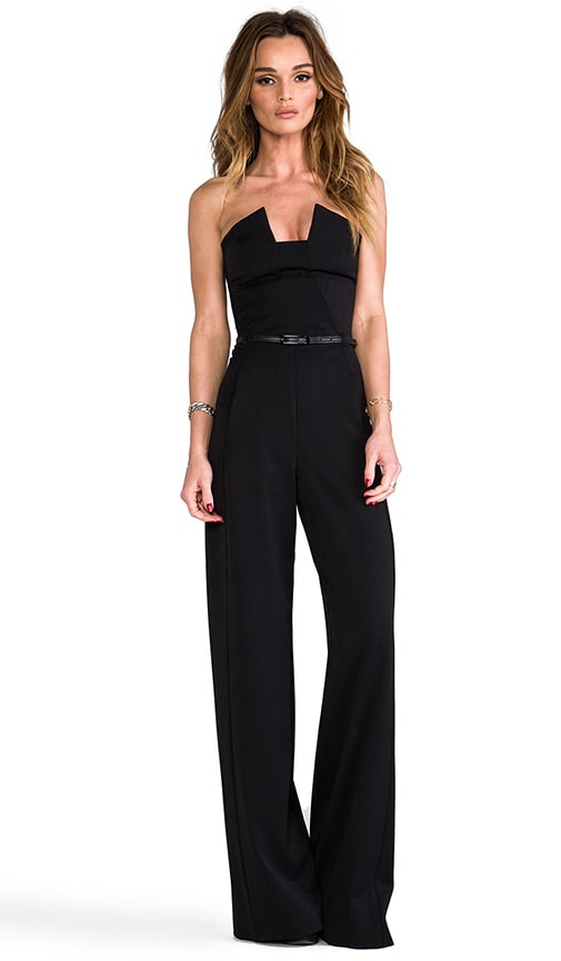 Black Halo Strapless Crepe Jumpsuit in Red