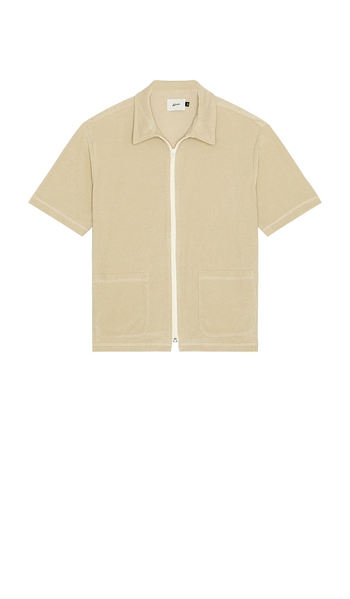 Sand Terry Full Zip Tour Shirt in Beige. - size XL/1X (also in L, M, S)