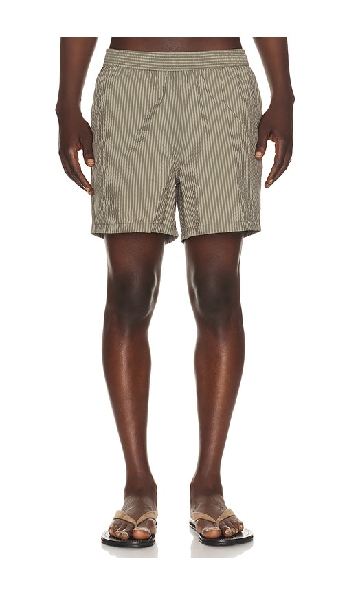 Bather Fossil Seersucker Swim Trunks In Gray
