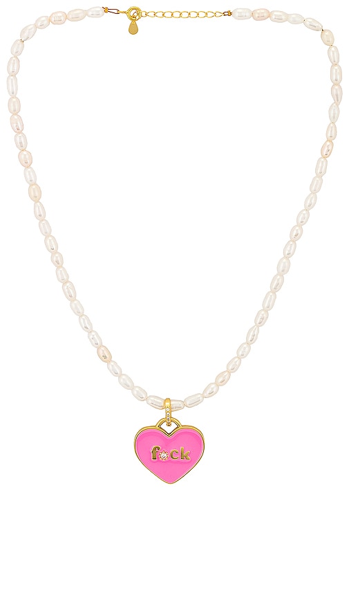 BONBONWHIMS X REVOLVE F*ck Enamel Charm Pearl Necklace in Pink.