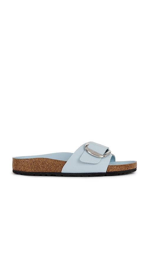 BIRKENSTOCK Madrid Big Buckle Sandal in High Shine Baby Blue Leather
