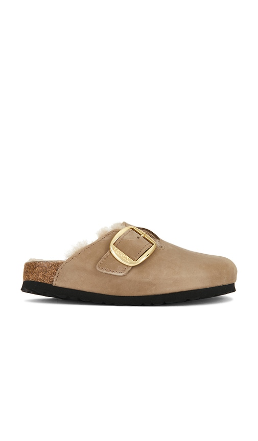 BIRKENSTOCK Boston Big Buckle Shearling Clog in Tobacco Brown