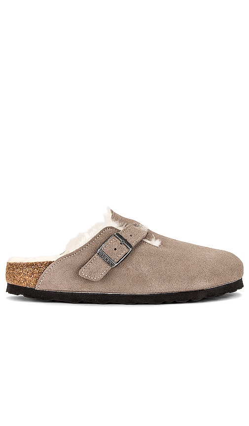 BIRKENSTOCK Boston Shearling Clog in Stone Coin | REVOLVE