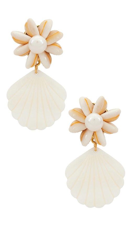 Shop Brinker & Eliza Royal Palm Earrings In Shell & Pearl