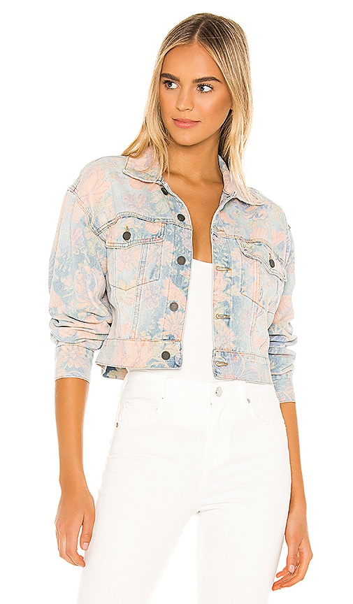 Floral Printed Cropped Denim Trucker Jacket