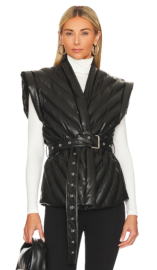 BLANKNYC Faux Leather Puffer Vest in Black