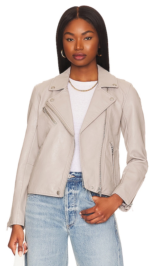 BLANKNYC Faux Leather Moto Jacket in Taupe