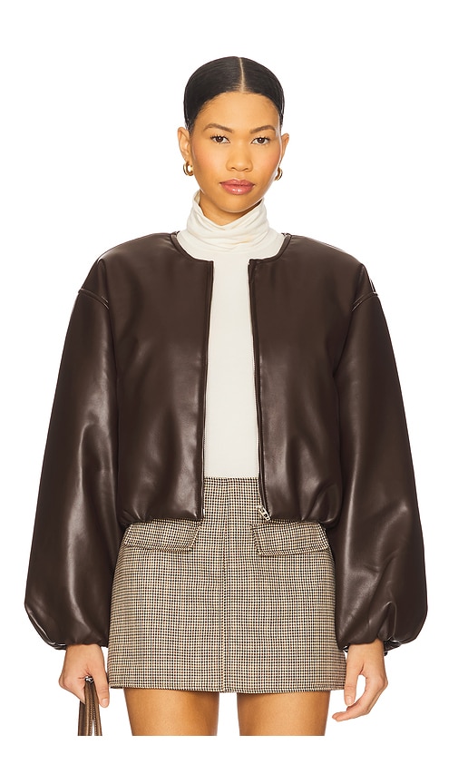 Blanknyc Cropped Leather Bomber In Brown