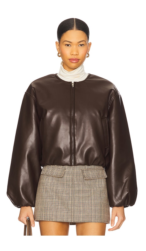 Blanknyc Cropped Leather Bomber In Brown