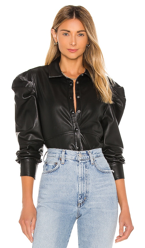 BLANKNYC Vegan Leather Big Shoulder Top 
