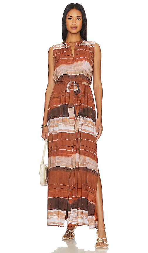 Bella Dahl Pleat Front Maxi Dress In Rust Stripes