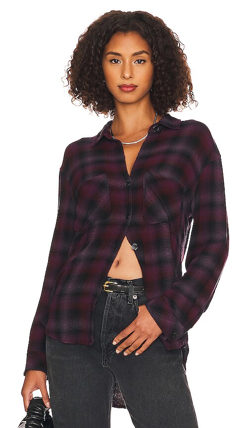 Bella Dahl Two Pocket Flannel Shirt in Boysenberry Plaid | REVOLVE