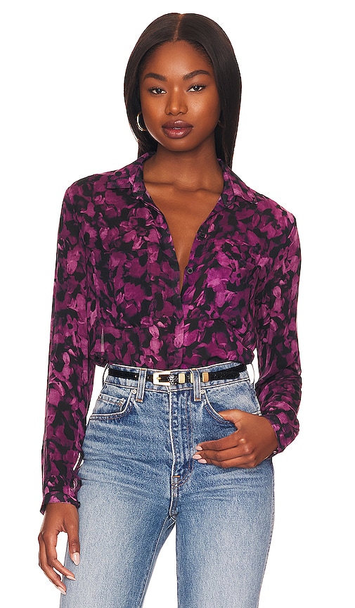 Bella Dahl Hipster Floral Print Button Down Shirt In Berry Floral
