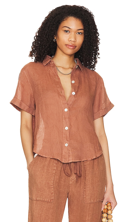 Bella Dahl Cuffed Short Sleeve Shirt in Brown