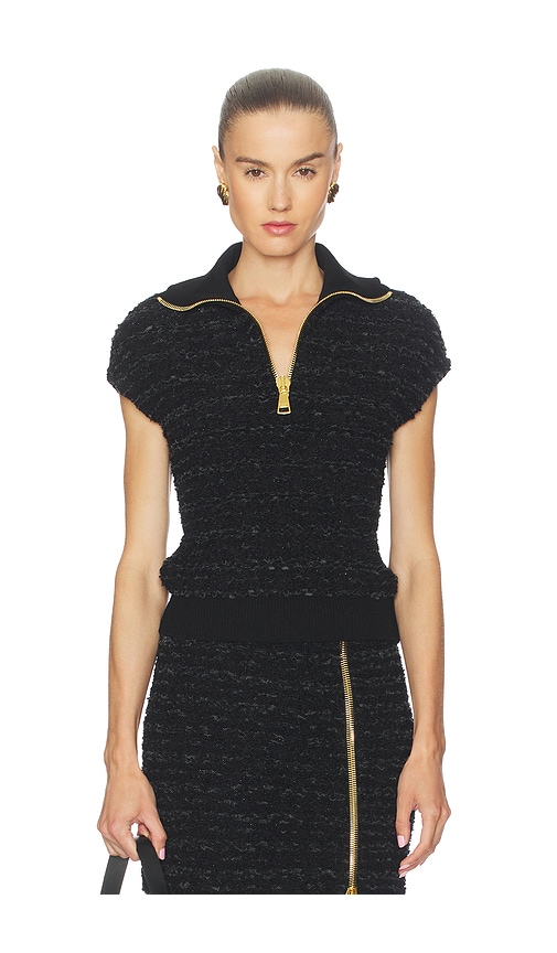 BALMAIN ZIPPED ショートスリーブトップ - Noir | REVOLVE