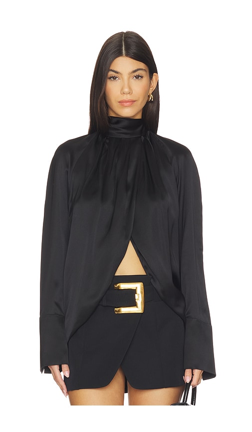 BALMAIN Draped Silk Blouse in Black. Size 36. Also in 38.