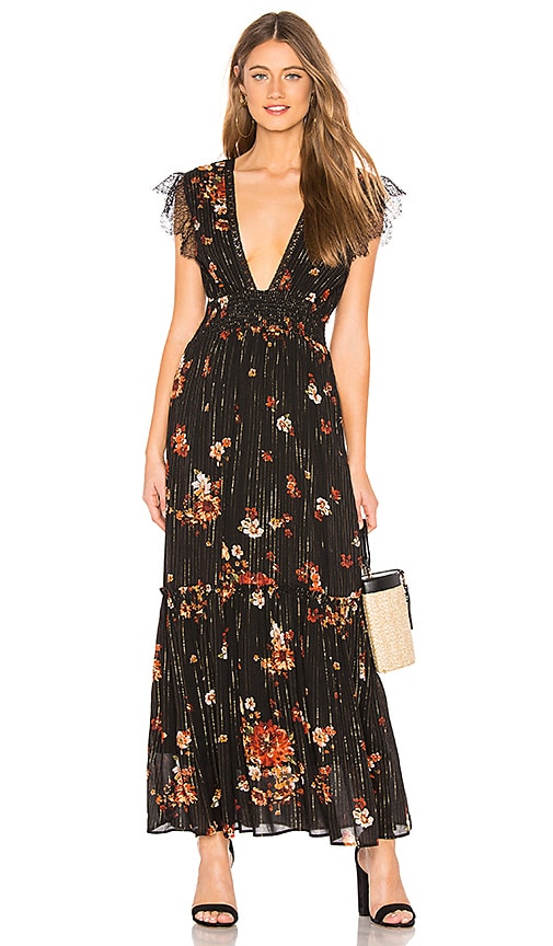 Blue Life Deep V Maxi in Black & Rust Floral | REVOLVE