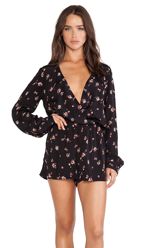 Black Floral Long Sleeve Romper