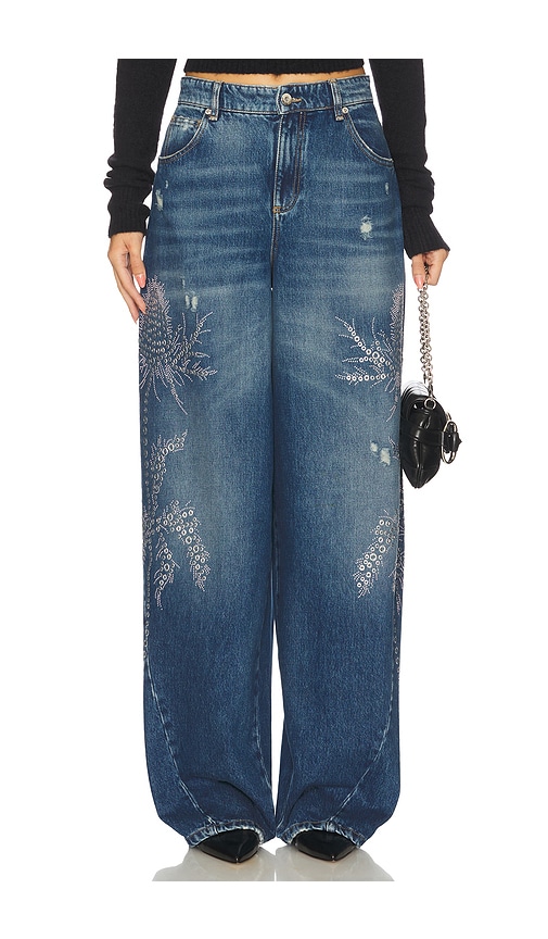 Blumarine Embroidered Denim Wide Leg
