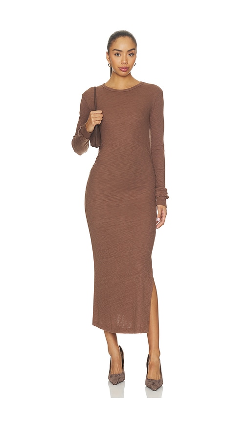 Bobi Slim Midi Dress in Brown. - size XS (also in S, M, L, XL)