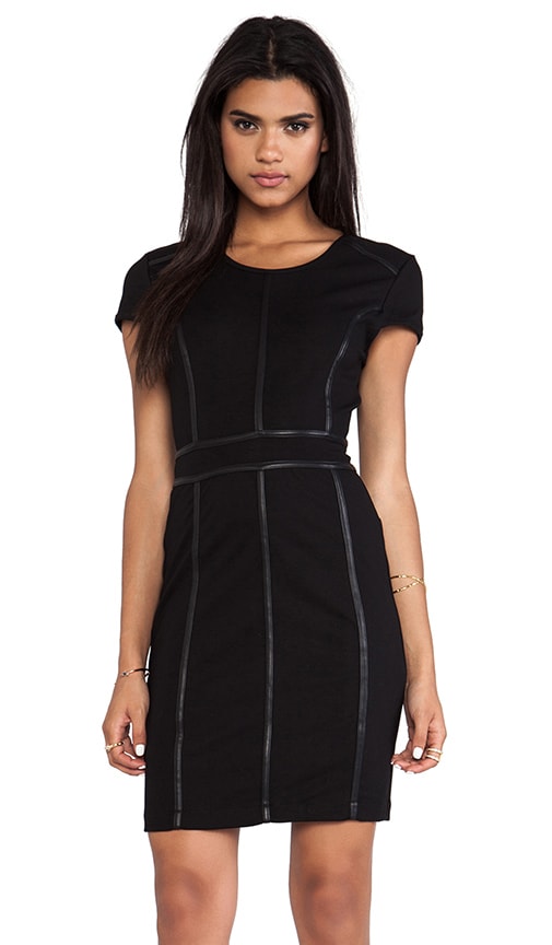 Body Con Dress with Leather Trim