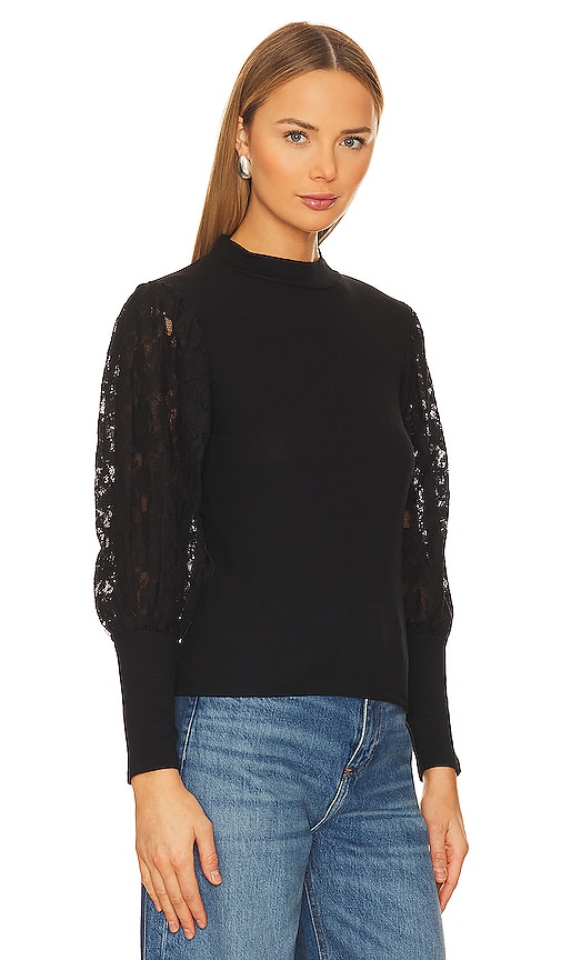 Shop Bobi Lace Long Sleeve Sweater In Black