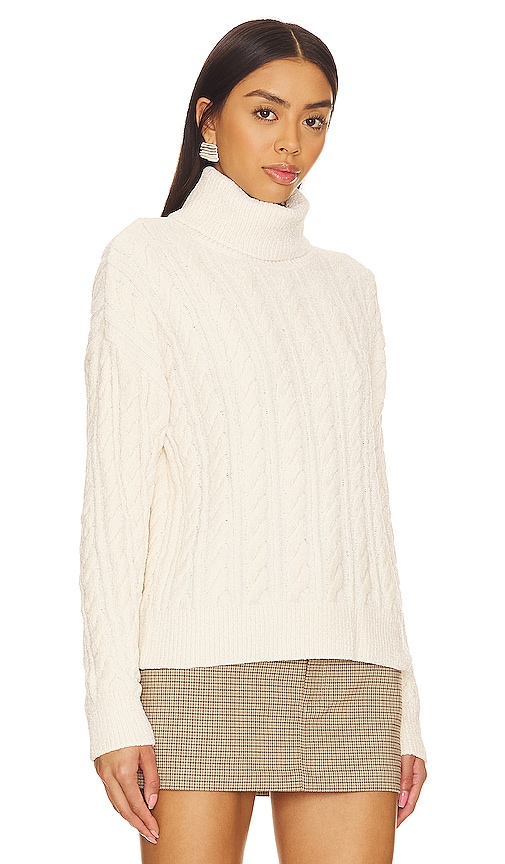Shop Bobi Cable Knit Turtleneck Sweater In Cream