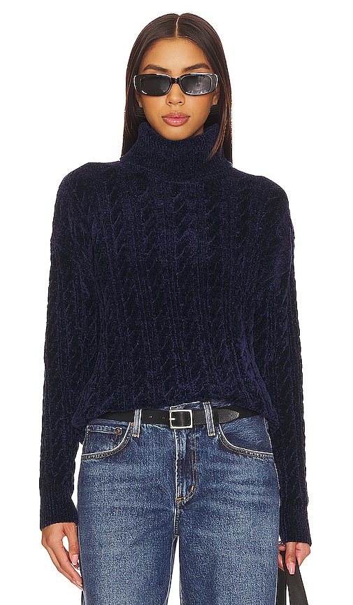 Bobi Cable Knit Turtleneck Sweater In Navy