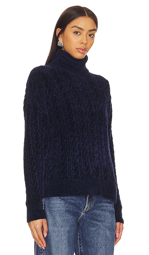 Shop Bobi Cable Knit Turtleneck Sweater In Navy