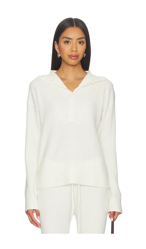 Bobi Button Funnel Neck Sweater In White