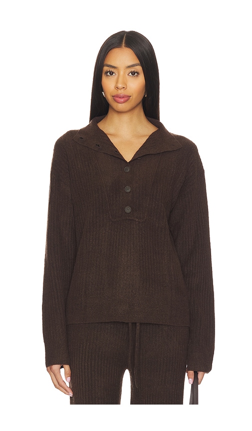 Bobi Button Funnel Neck Sweater In Brown