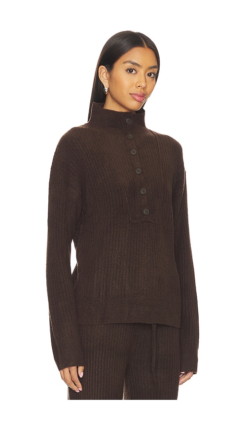 Bobi Button Funnel Neck Sweater In Brown