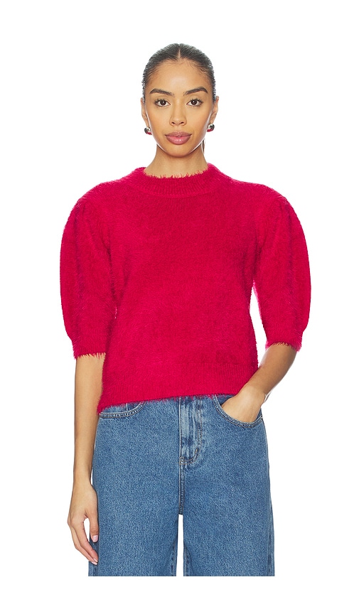 Bobi Mock Neck Puff Sleeve Sweater In Red