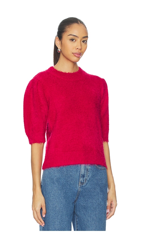Bobi Mock Neck Puff Sleeve Sweater In Red