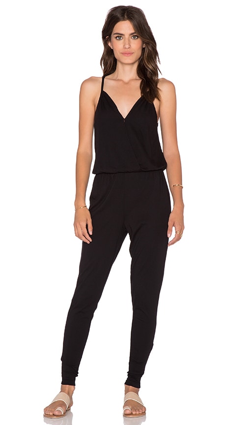 black wrap front jumpsuit